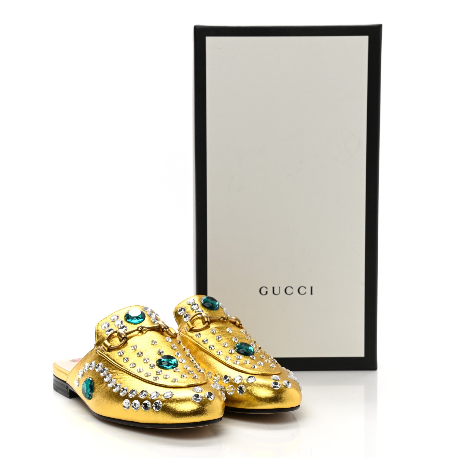 Gucci Metallic Nappa Crystal Womens Princetown Slippers 35.5 Gold 9 of 9