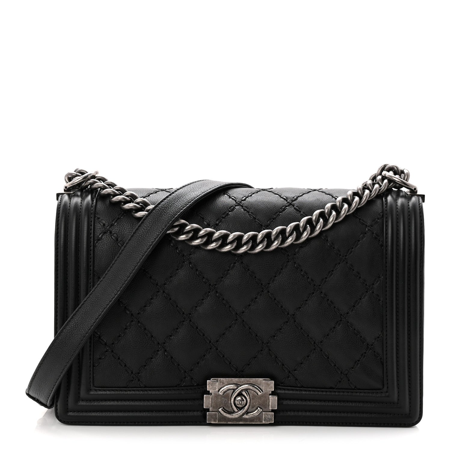 Chanel Calfskin Quilted Double Stitched New Medium Boy Flap Black 1 of 10