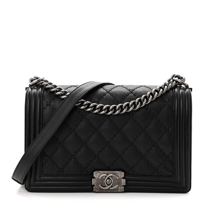 Chanel Calfskin Quilted Double Stitched New Medium Boy Flap Black 1 of 10