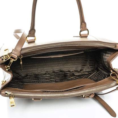 Prada Saffiano Lux Colorblock Medium Galleria Double Zip Tote Nocciolo Visone 5 of 7