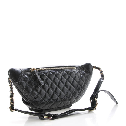 Chanel Crumpled Glazed Lambskin Quilted Waist Bag Fanny Pack Black 3 of 7