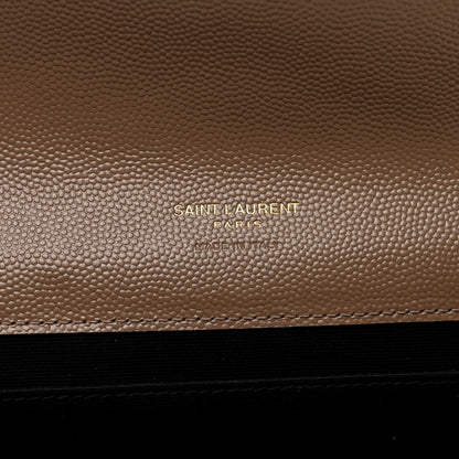 Saint Laurent Grain De Poudre Matelasse Chevron Monogram Cassandre Flap Pouch Taupe 6 of 8