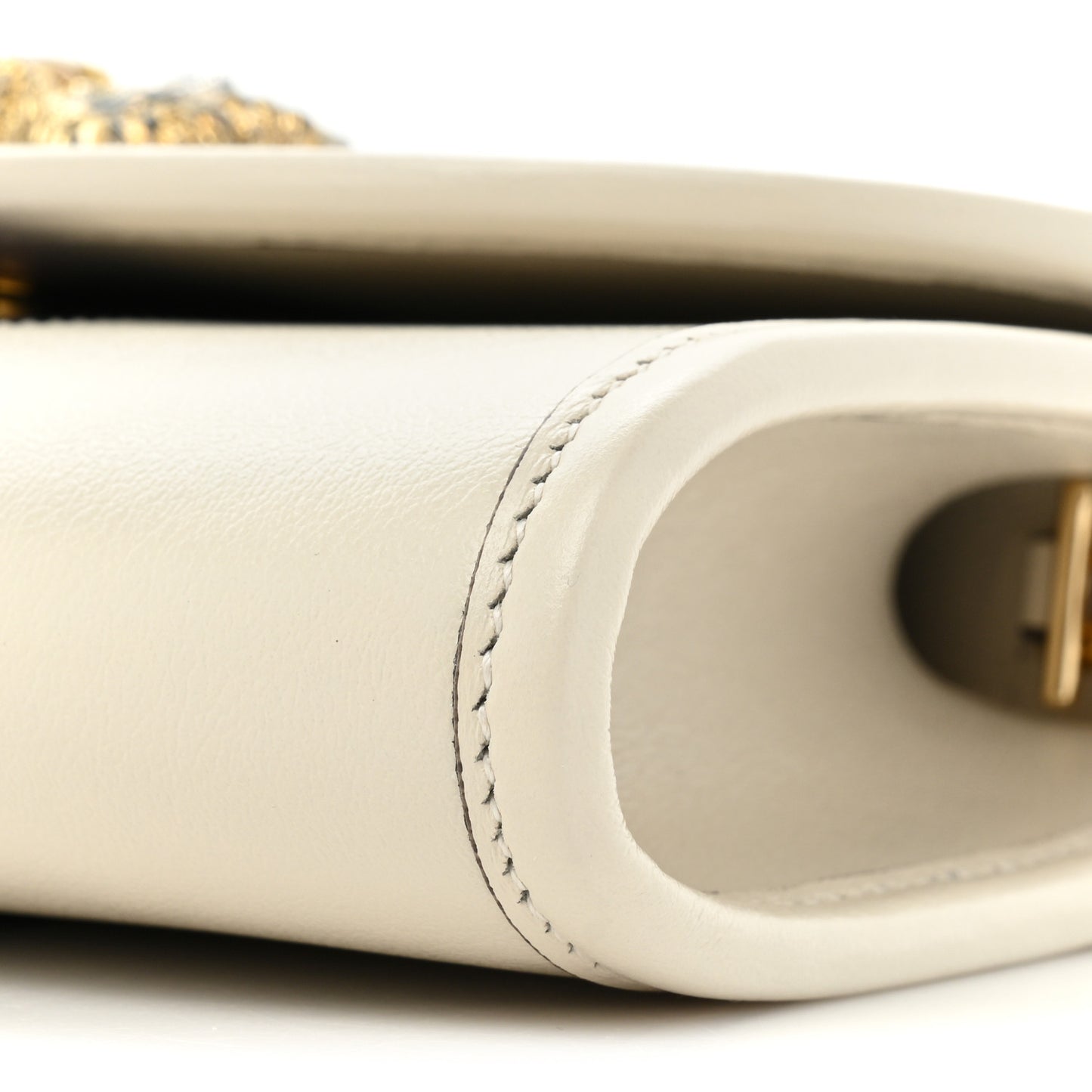 Textured Calfskin Web Mini Rajah Slim Flap Shoulder Bag Mystic White