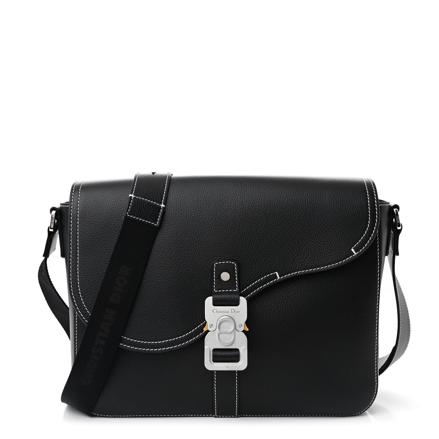 Christian Dior Grained Calfskin Medium Saddle Messenger Bag Black 1 of 12