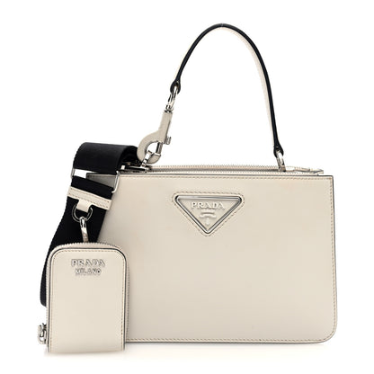 Prada Brushed Calfskin Double Zip Crossbody White 1 of 9