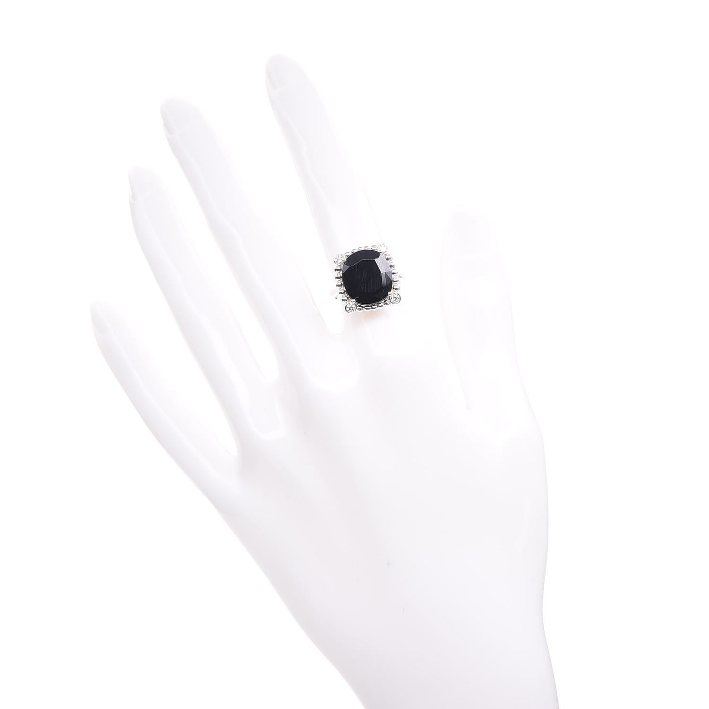 Sterling Silver Black Spinel Diamond 15mm Ziegfeld Ring 50 5.25