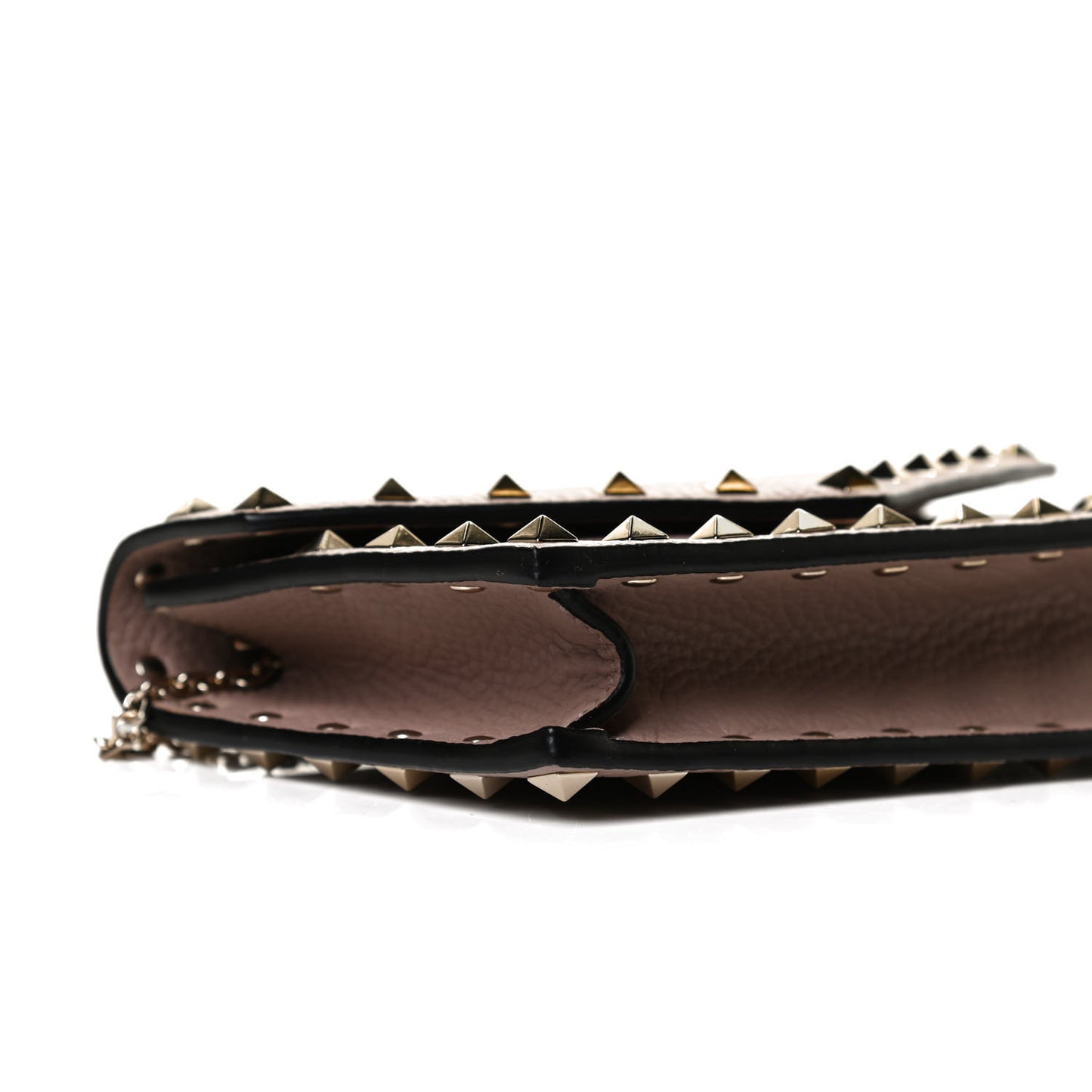 Pebbled Calfskin Rockstud Envelope Wallet on Chain Poudre