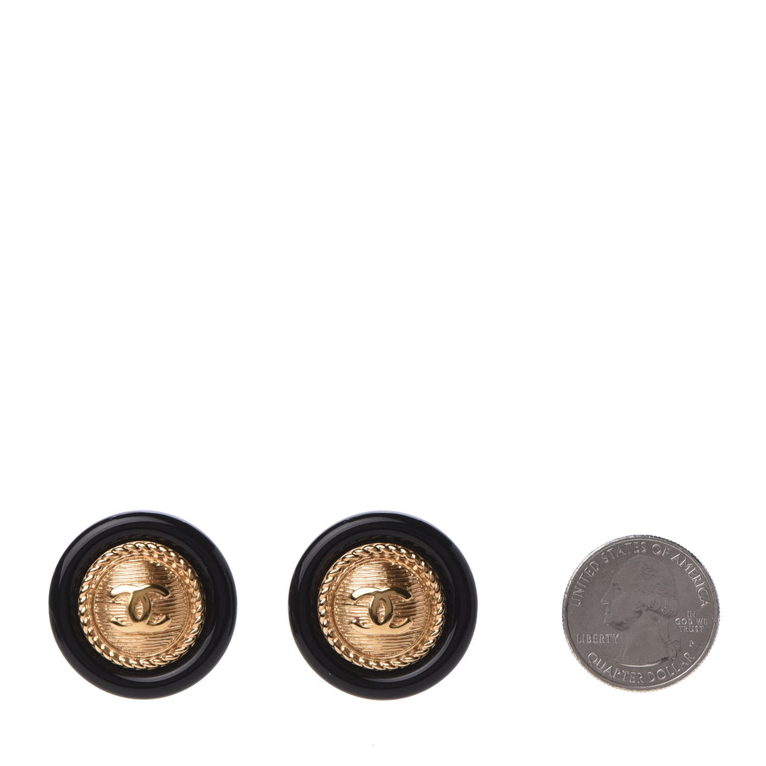 Chanel Resin CC Button Earrings Gold Black 2 of 4