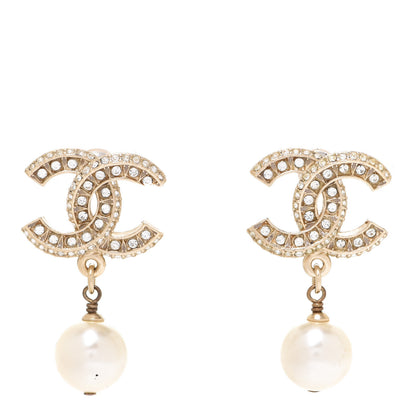 Chanel Crystal Pearl CC Drop Earrings Gold 1 of 4