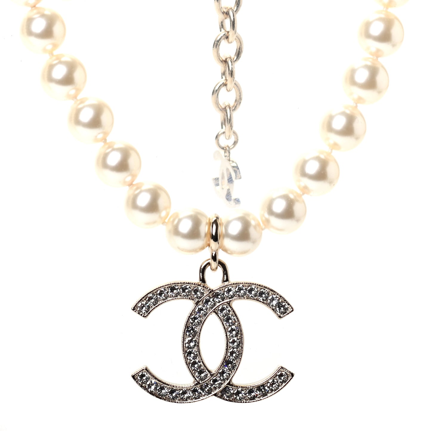 Pearl Crystal CC Airpods Necklace Gold