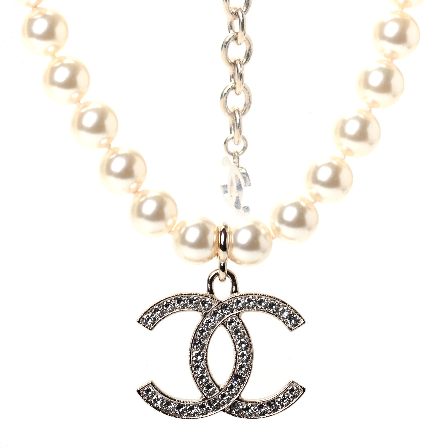 Chanel Pearl Crystal CC Airpods Necklace Gold 1 of 6