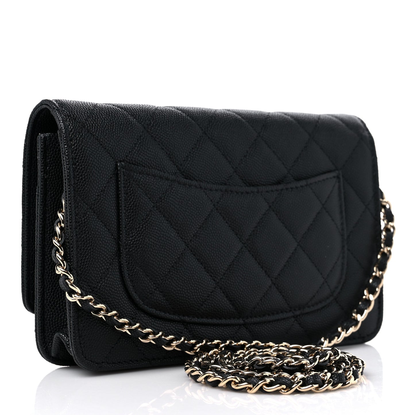 Caviar Quilted Striated CC Wallet On Chain WOC Black
