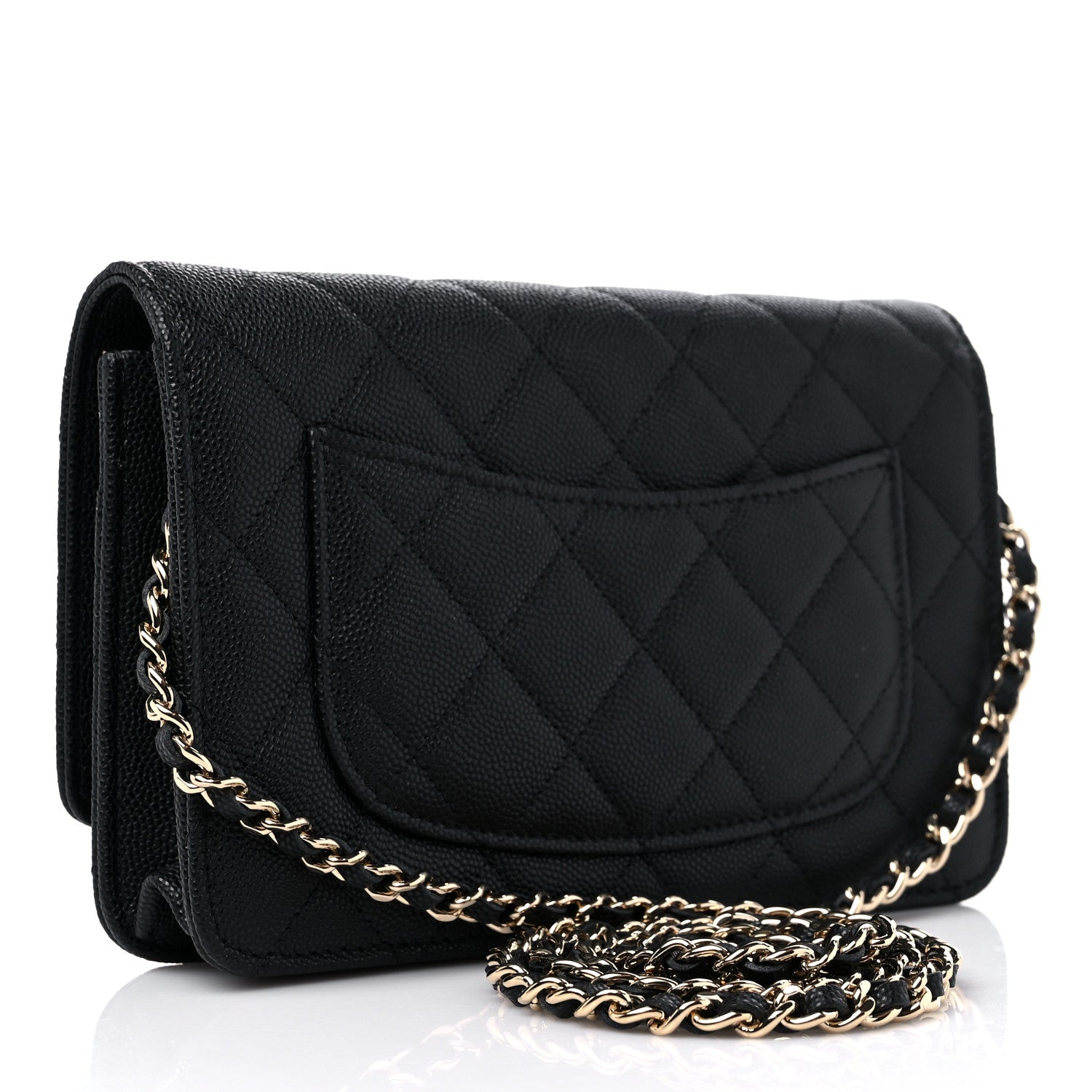 Chanel Caviar Quilted Striated CC Wallet On Chain WOC Black 2 of 10