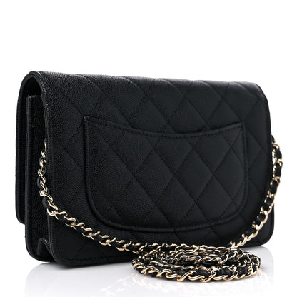 Chanel Caviar Quilted Striated CC Wallet On Chain WOC Black 2 of 10