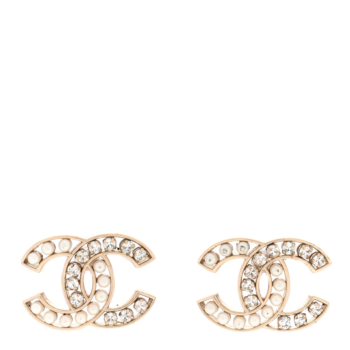 Crystal Pearl CC Earrings Gold