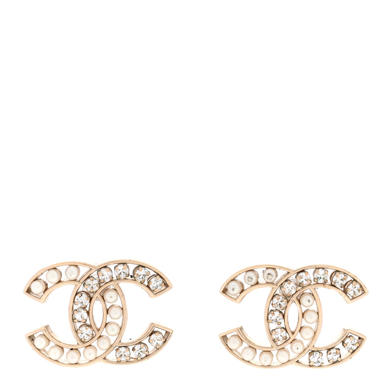 Chanel Crystal Pearl CC Earrings Gold 1 of 4