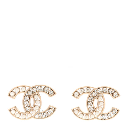 Chanel Crystal Pearl CC Earrings Gold 1 of 4