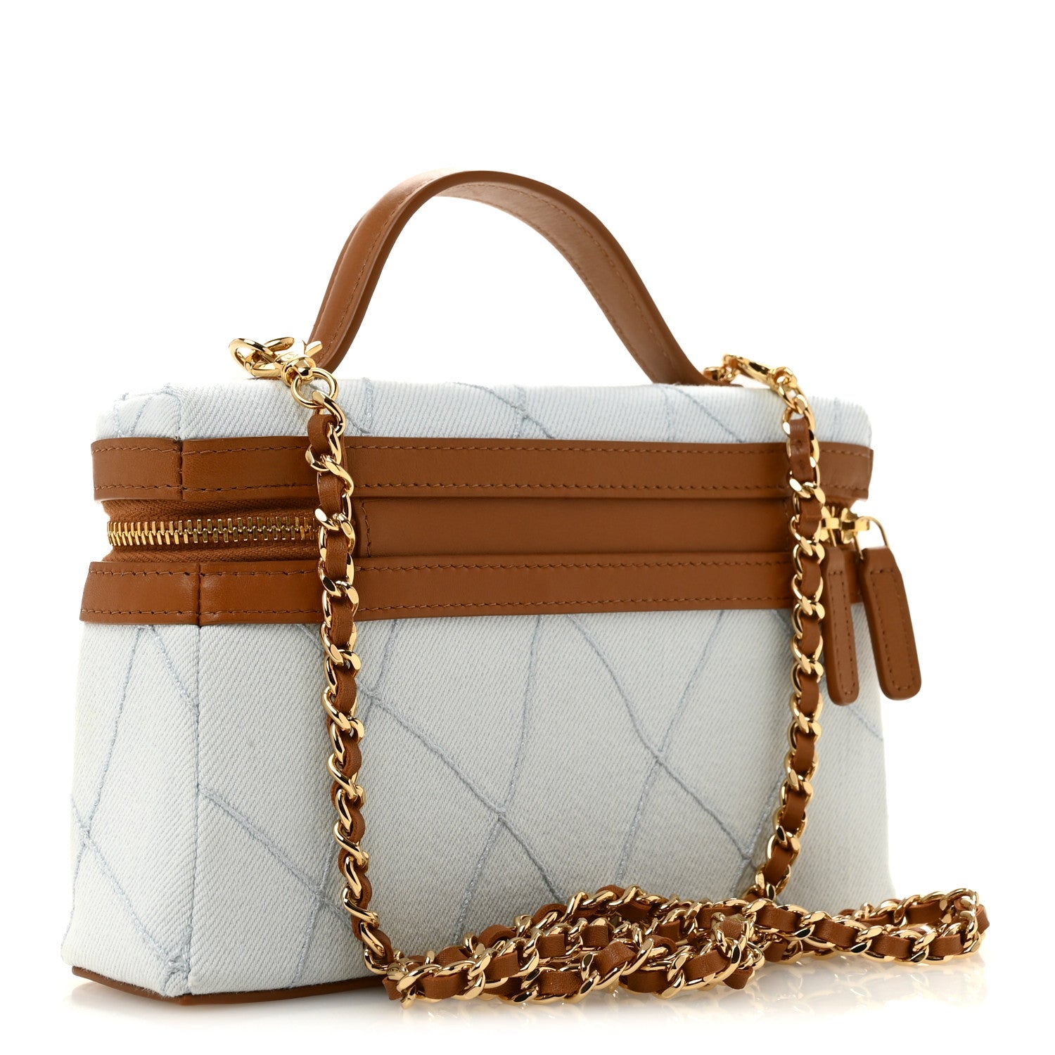 Chanel Washed Denim Calfskin Quilted Top Handle Slim Vanity Case With Chain Blue Brown Blue Brown 3 of 11
