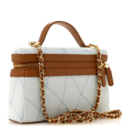 Chanel Washed Denim Calfskin Quilted Top Handle Slim Vanity Case With Chain Blue Brown Blue Brown 3 of 11