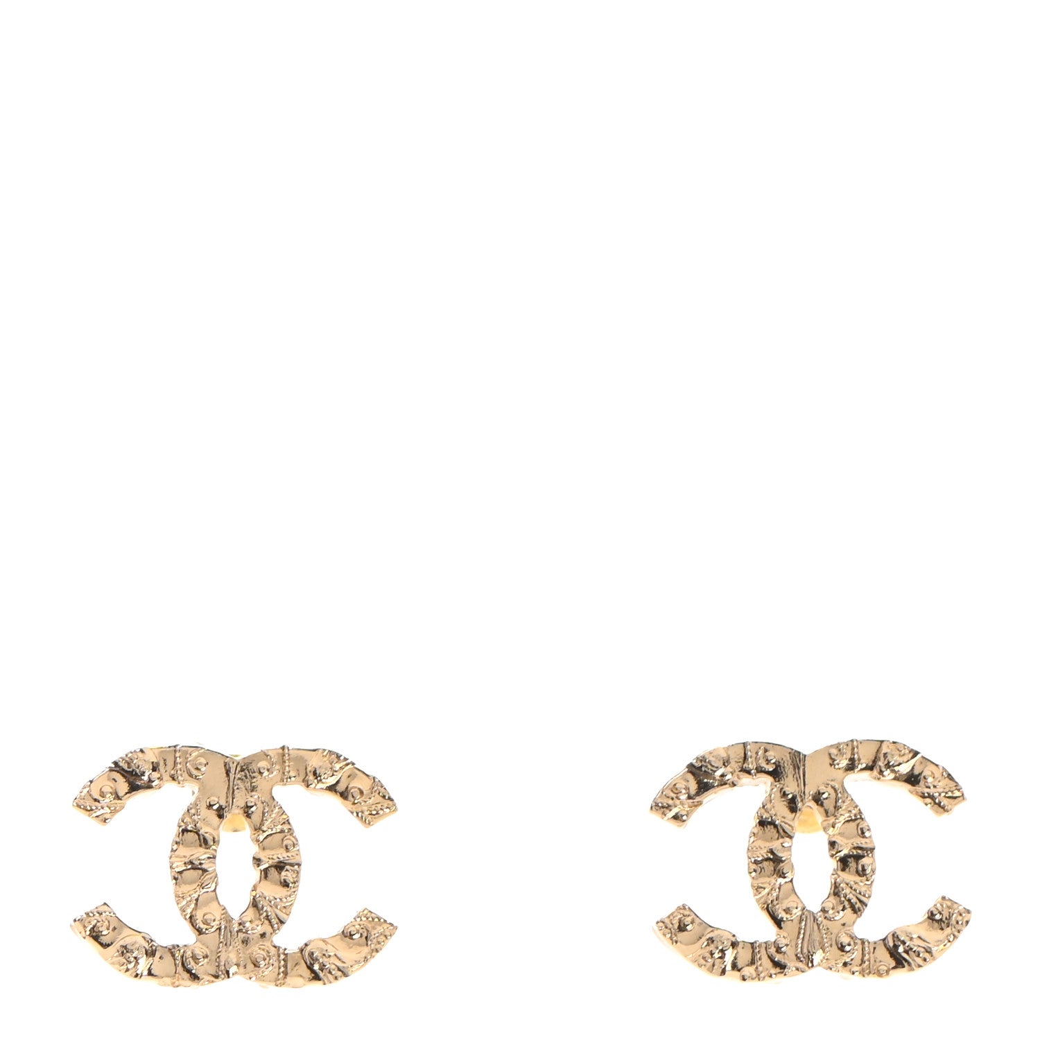 Chanel Metal Textured CC Earrings Gold 1 of 4