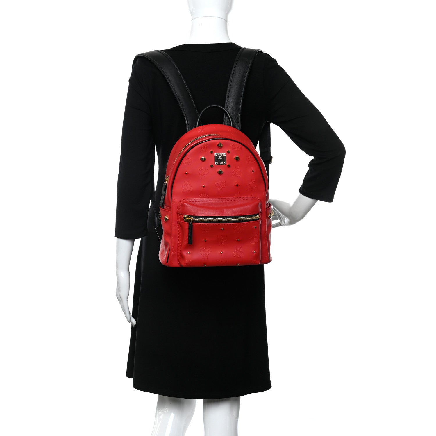 MCM Calfskin Stud Small Stark Backpack Red 2 of 10