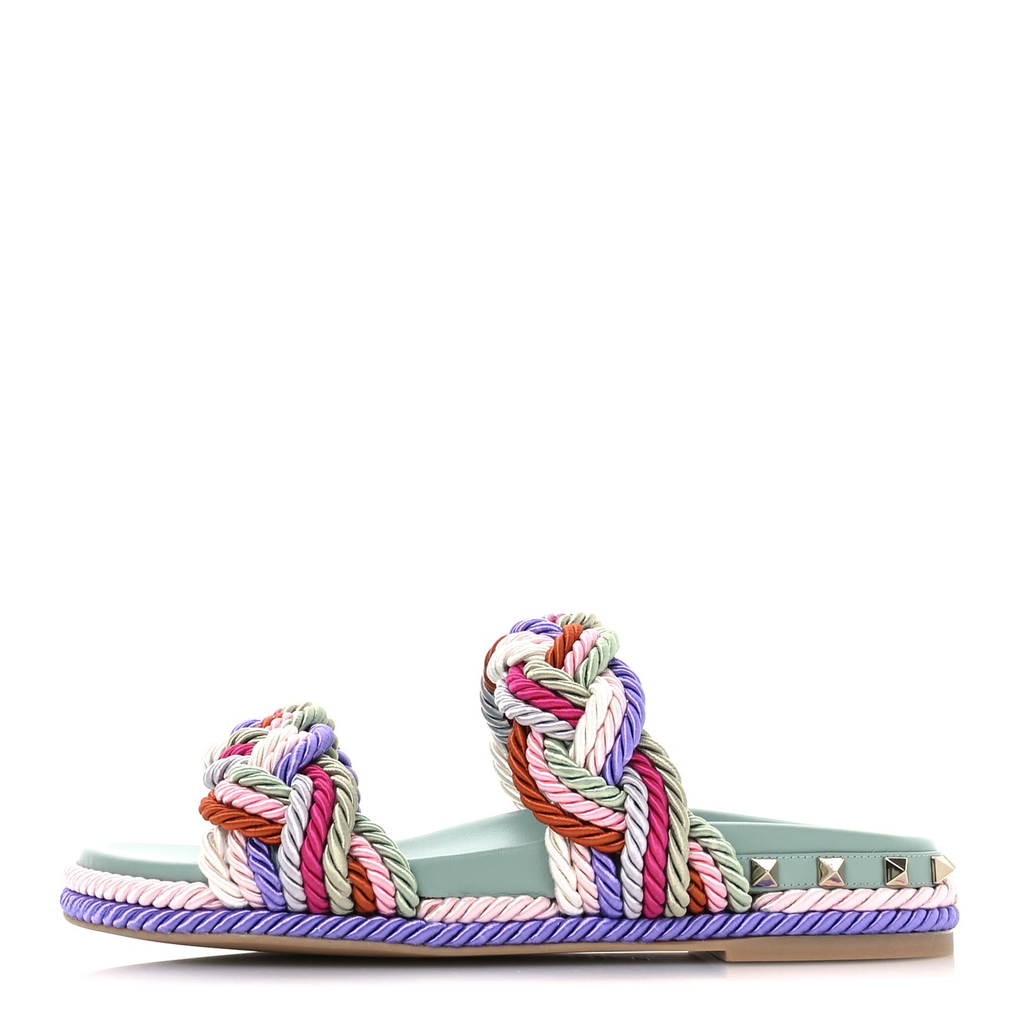 Silk Cord Rockstud Slide Sandals 38 Morning