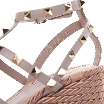Valentino Garavani Calfskin Rockstud Ankle Strap Torchon Espadrille Caged 25/95mm Wedge Sandals 38 Poudre 9 of 10