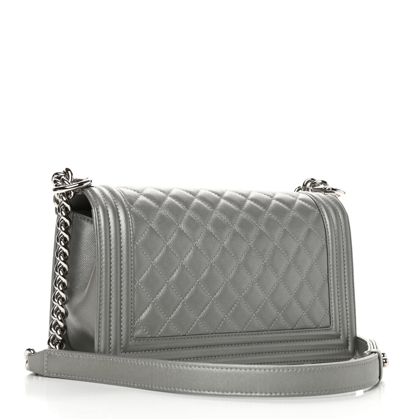 Metallic Caviar Quilted Medium Boy Flap Silver
