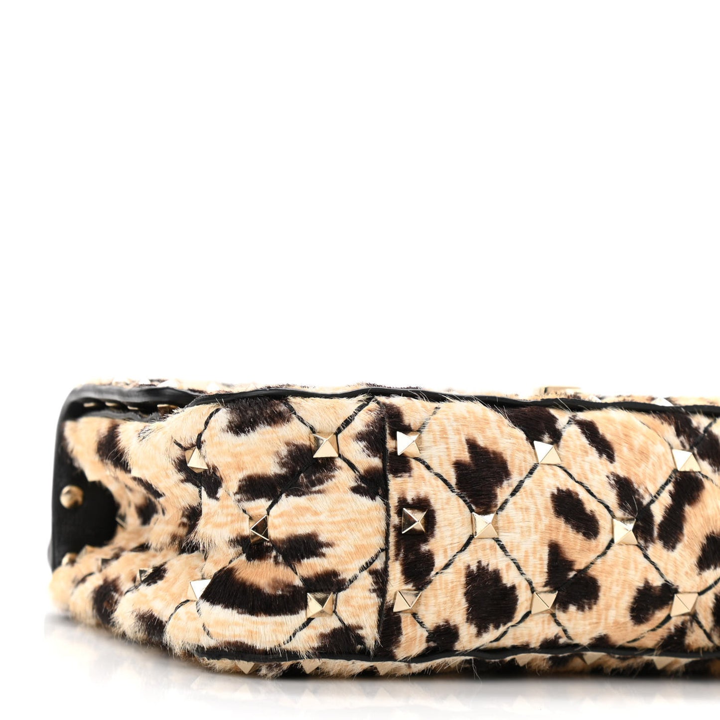 Calf Hair Leopard Print Small Rockstud Spike Shoulder Bag