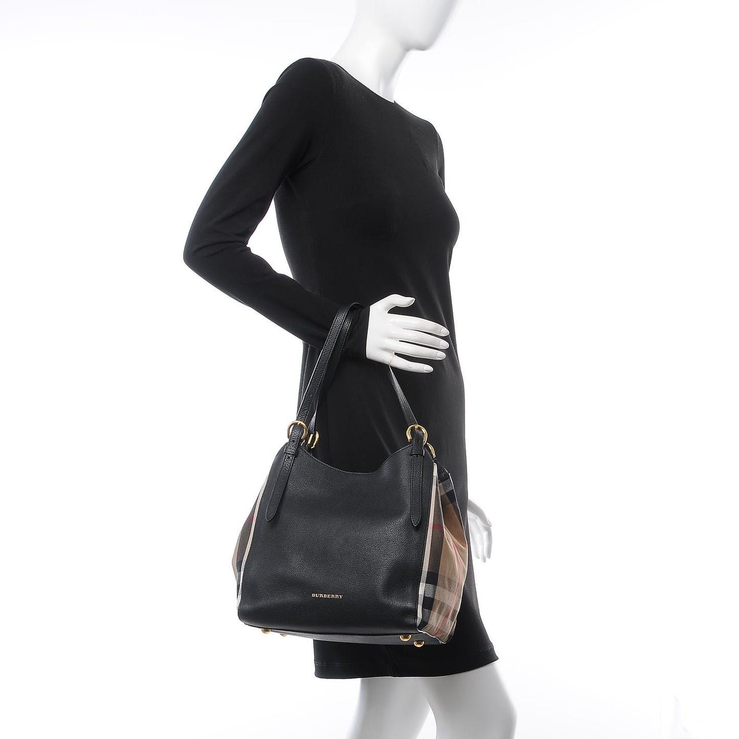 Grainy Calfskin House Check Small Canterbury Black