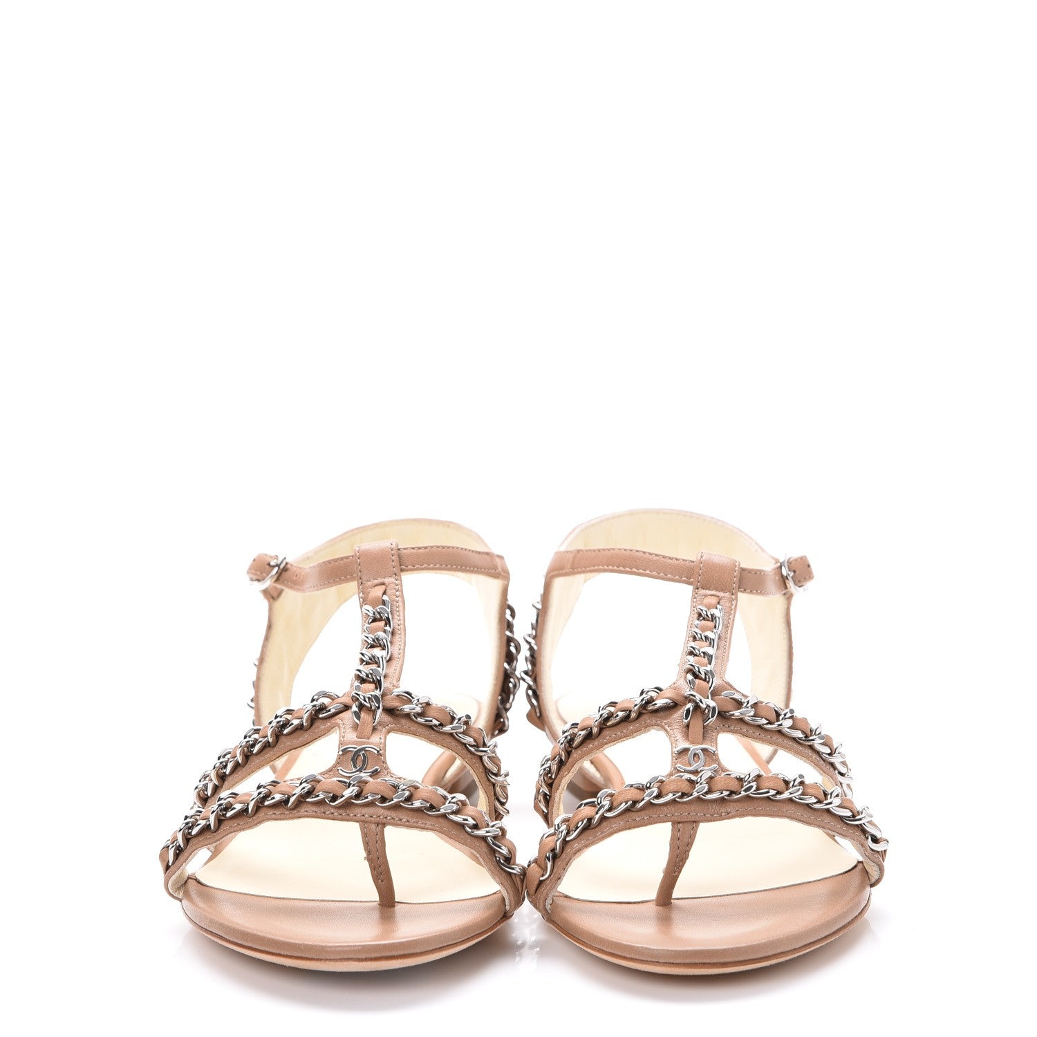 Chanel Lambskin CC Chain Sandals 35 Beige 2 of 9