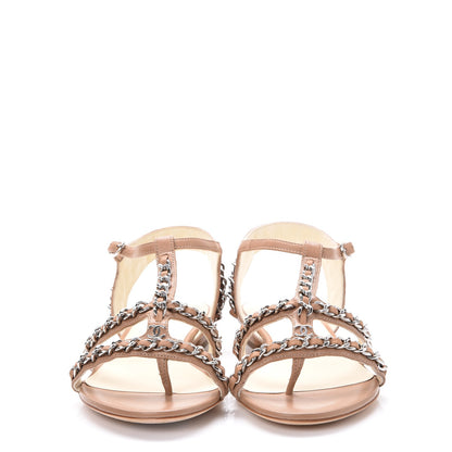 Chanel Lambskin CC Chain Sandals 35 Beige 2 of 9