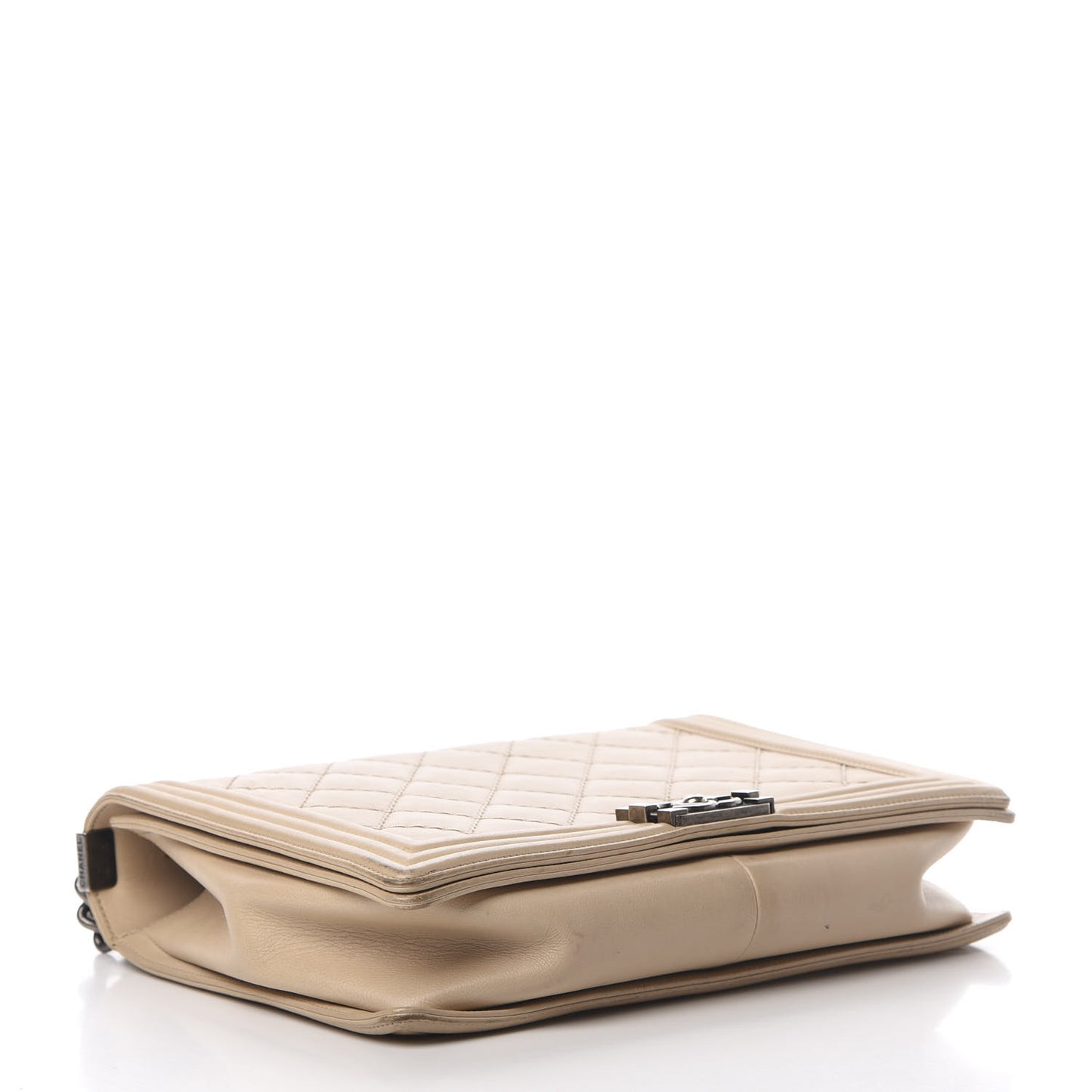 Calfskin Double Stitch Large Boy Flap Beige