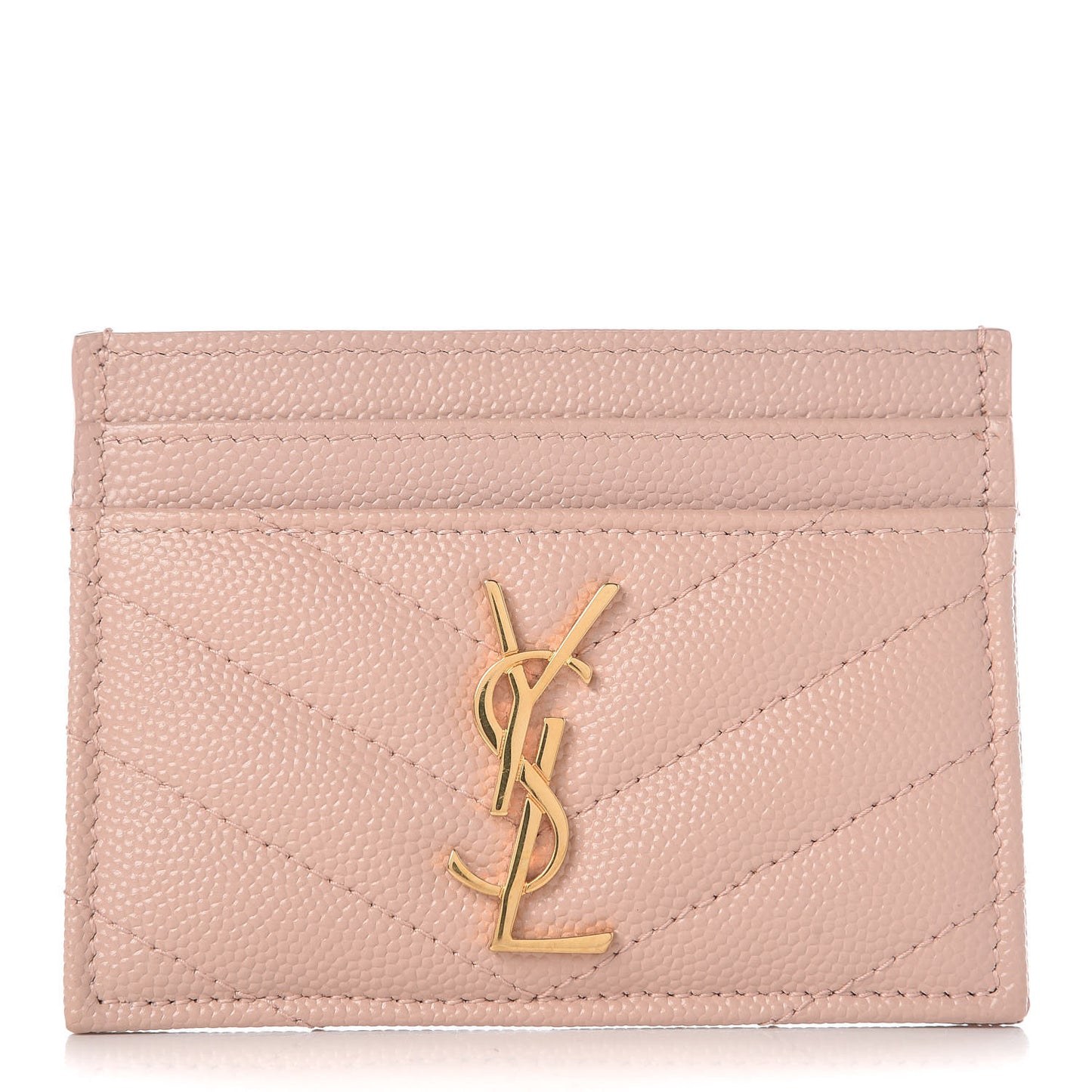 Grain De Poudre Matelasse Chevron Monogram Credit Card Case Pale Blush