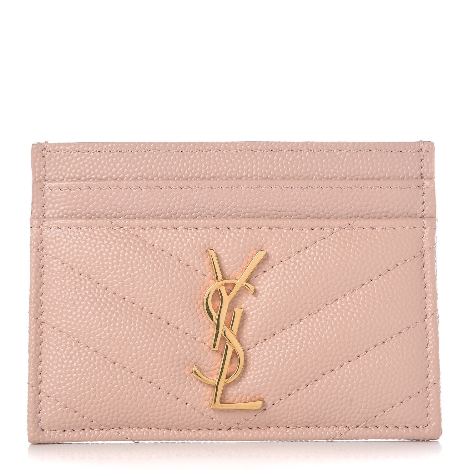 Saint Laurent Grain De Poudre Matelasse Chevron Monogram Credit Card Case Pale Blush 1 of 7