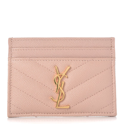 Saint Laurent Grain De Poudre Matelasse Chevron Monogram Credit Card Case Pale Blush 1 of 7