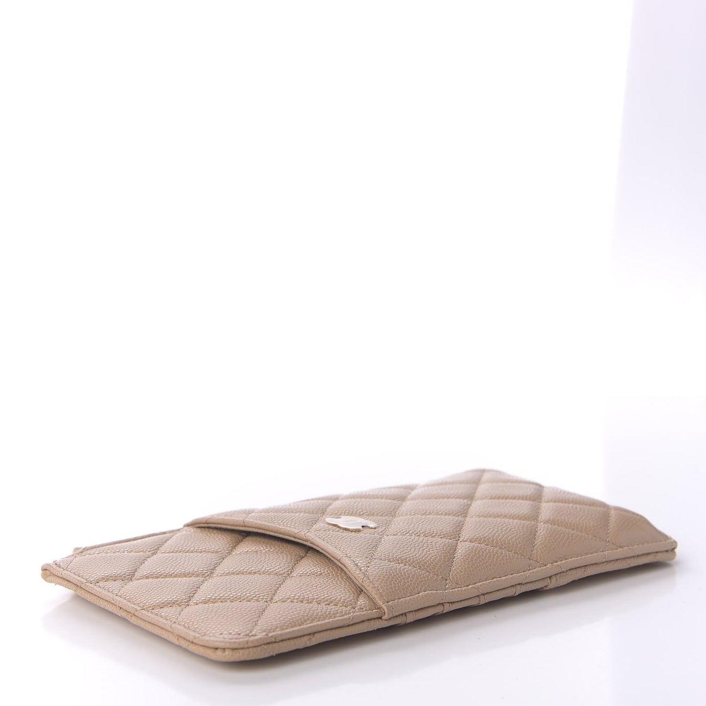 Caviar Quilted Classic Flat Wallet Pouch Beige