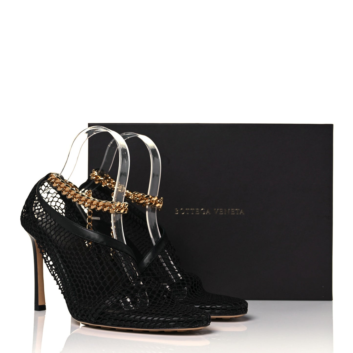 Mesh Nappa Chunky Chain Sandals 39 Black