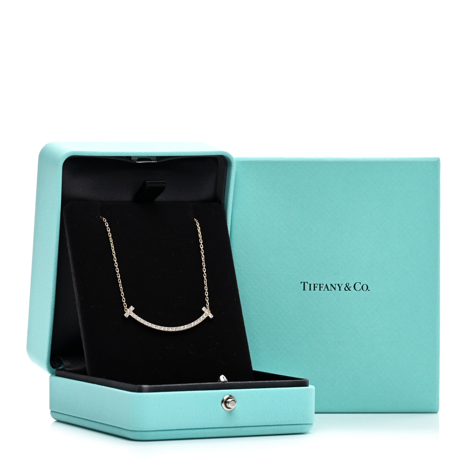 Tiffany 18K Yellow Gold Diamond Medium T Smile Pendant Necklace 6 of 6