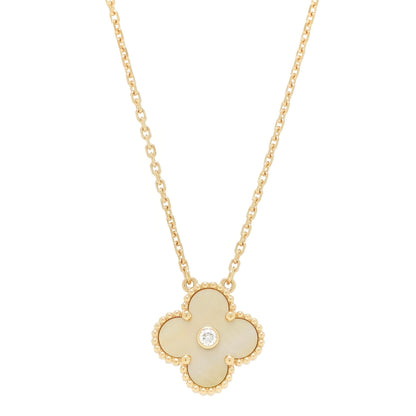 Van Cleef & Arpels 18K Yellow Gold Diamond Yellow Mother of Pearl Vintage Alhambra Pendant Necklace 4 of 6