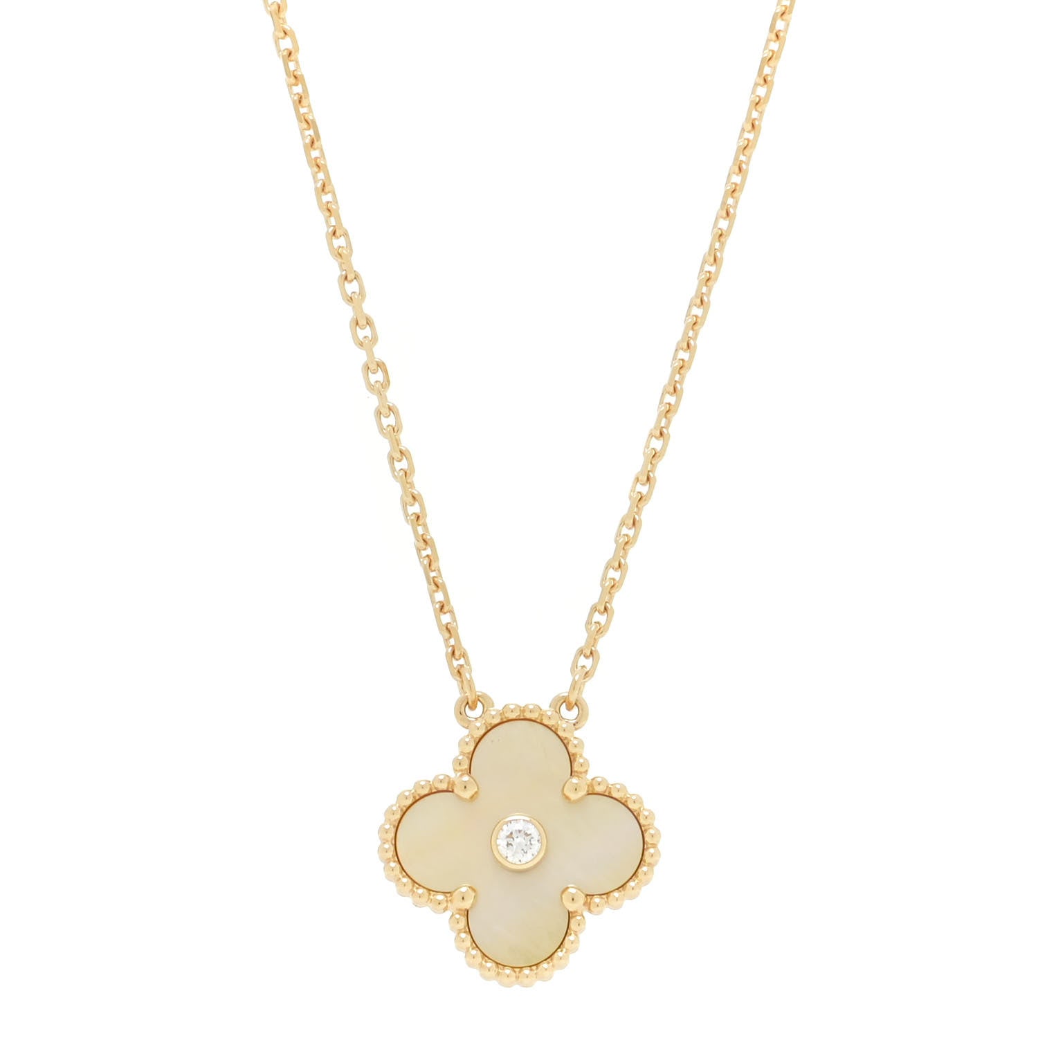 Van Cleef & Arpels 18K Yellow Gold Diamond Yellow Mother of Pearl Vintage Alhambra Pendant Necklace 4 of 6
