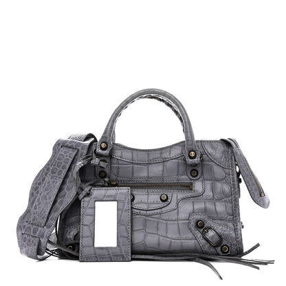 Balenciaga Calfskin Crocodile Embossed Classic Hardware Mini City Gris Beton 1 of 12
