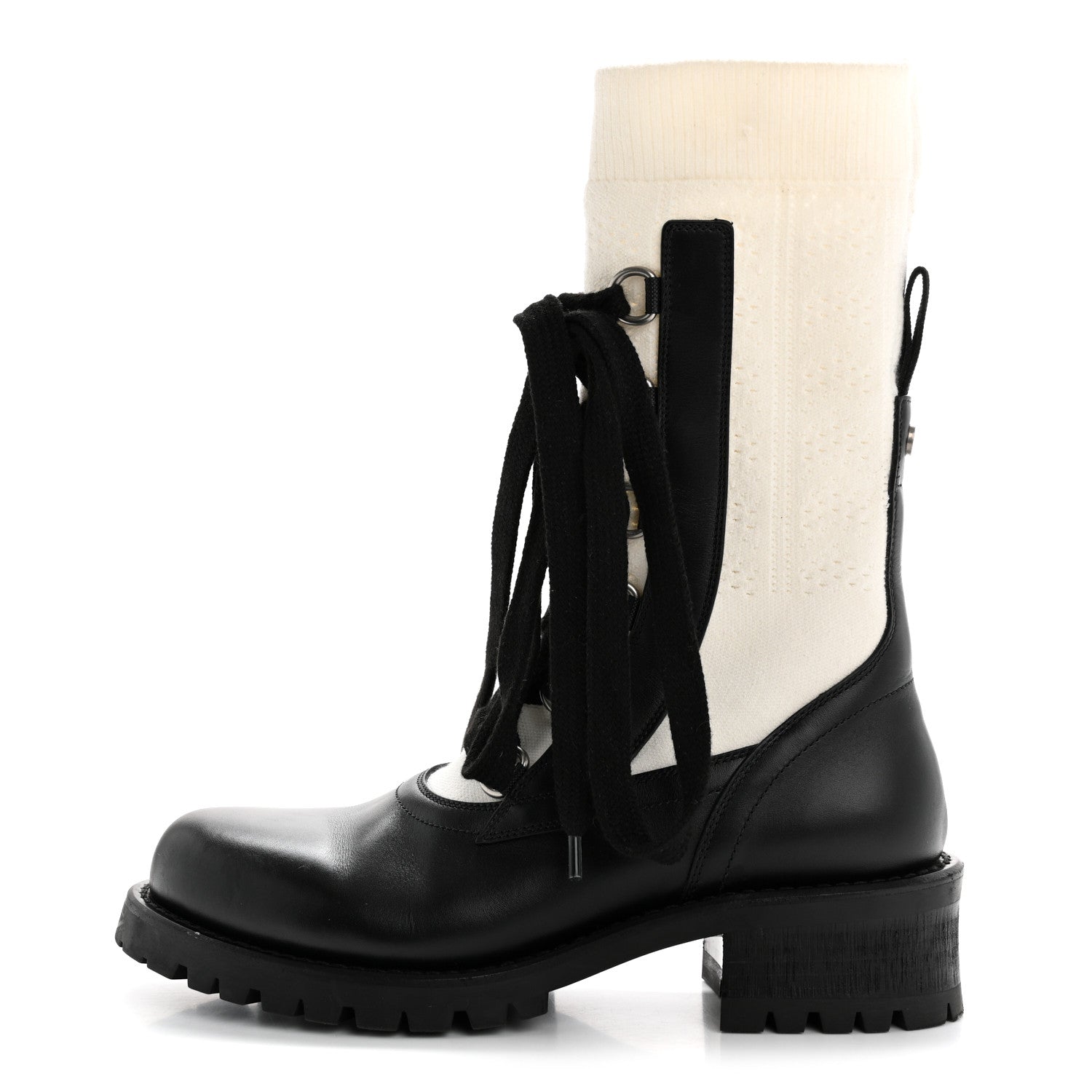 Christian Dior Calfskin Knit Fabric Diorland Combat Boots 38 Black White 1 of 11