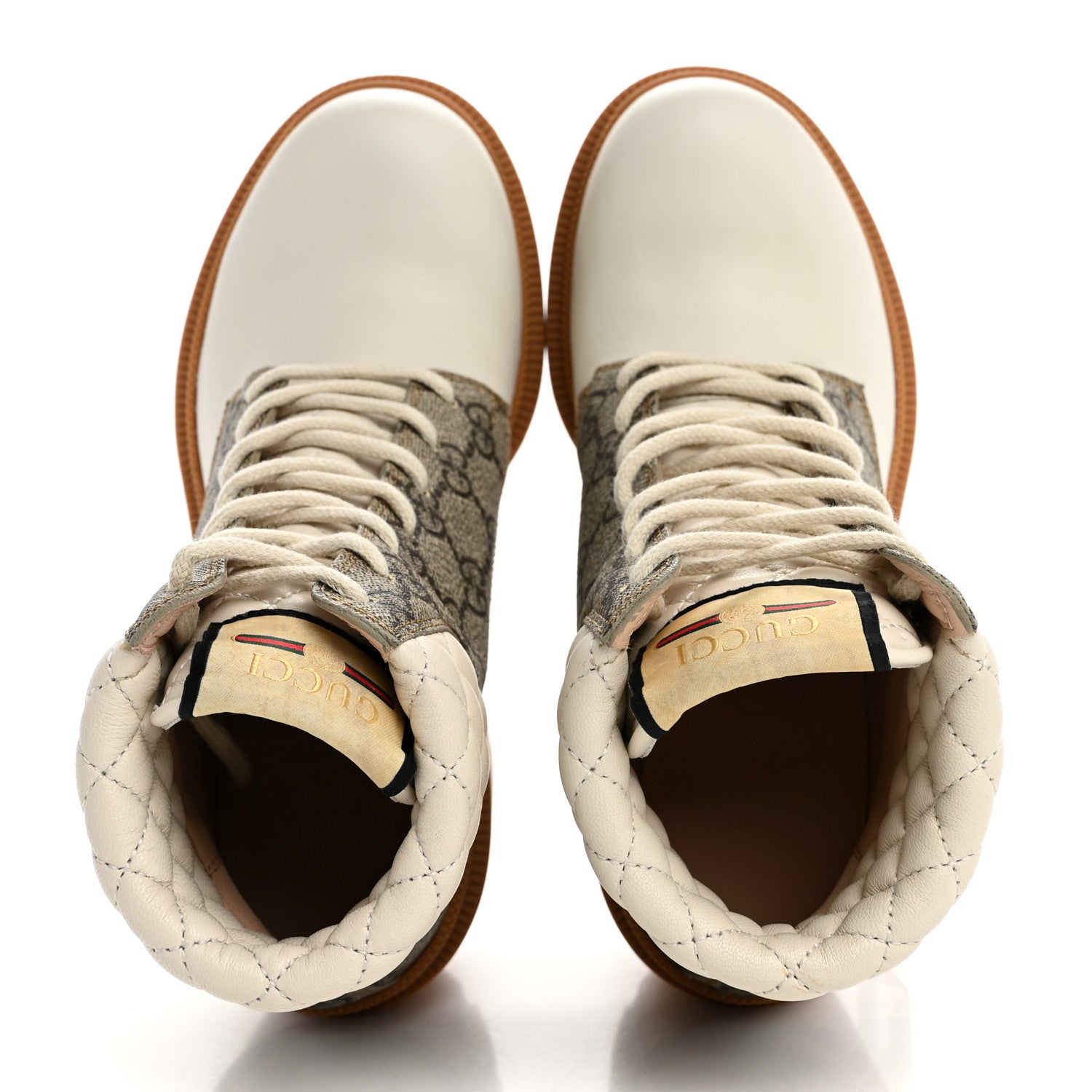 Gucci Calfskin GG Supreme Monogram Nappa Quilted Lace Up Ankle Boots 35 Mystic White Beige 2 of 10