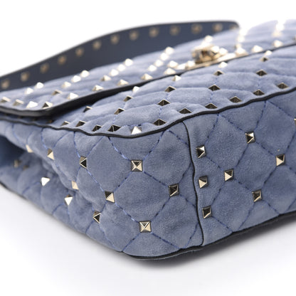 Valentino Garavani Suede Medium Rockstud Spike Shoulder Bag Blue 6 of 10