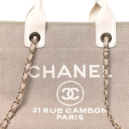Chanel Mixed Fibers Calfskin Small Deauville Tote Beige White 9 of 11