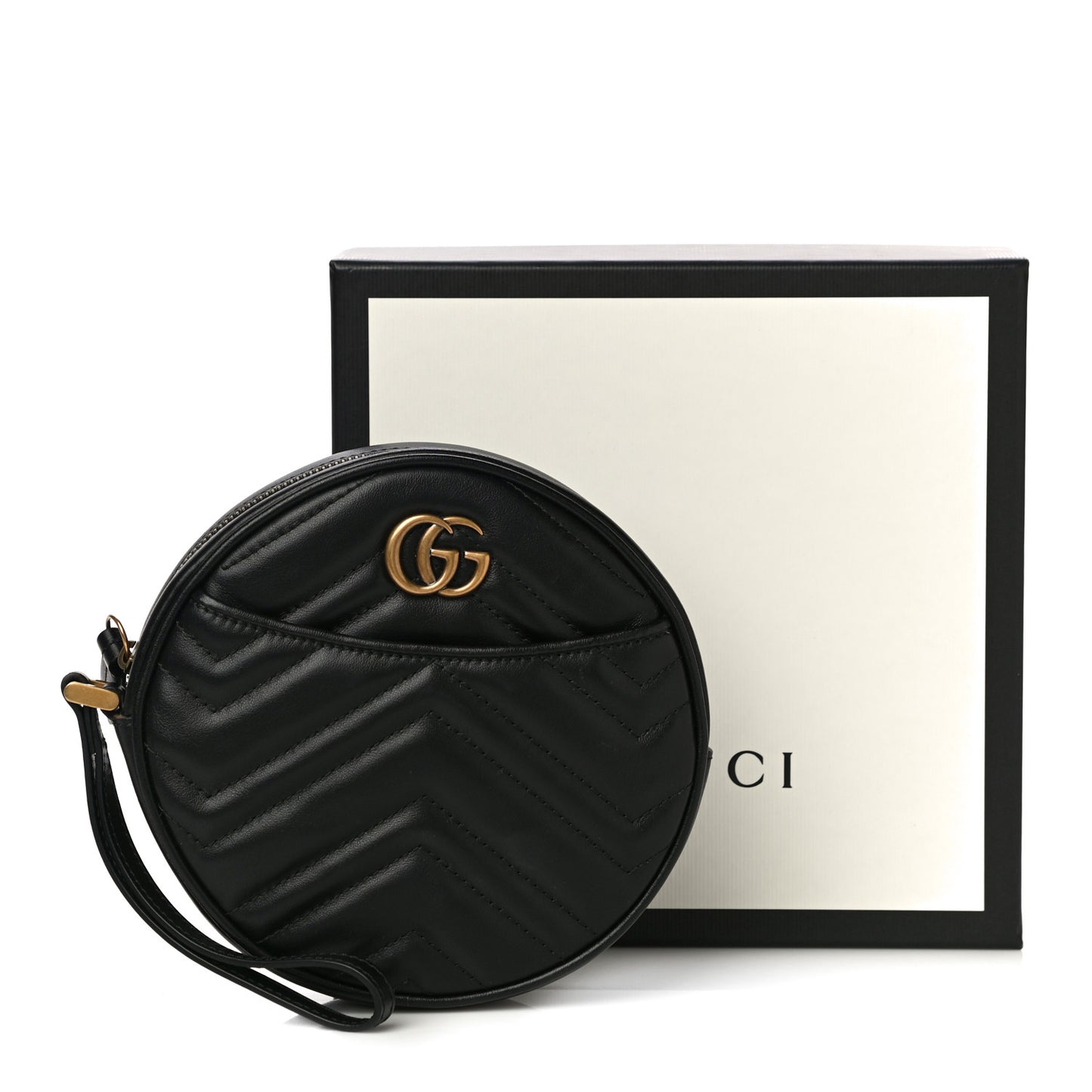 Calfskin Matelasse GG Marmont Round Wrist Wallet Black