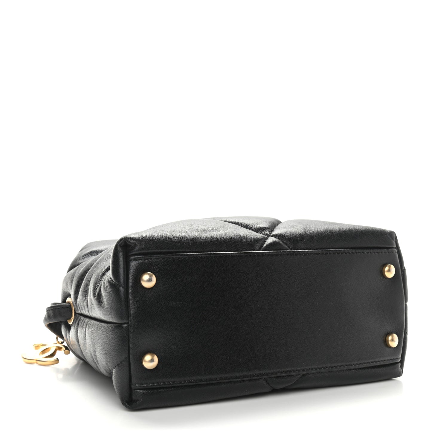 Lambskin Quilted Small Bowling Bag Black