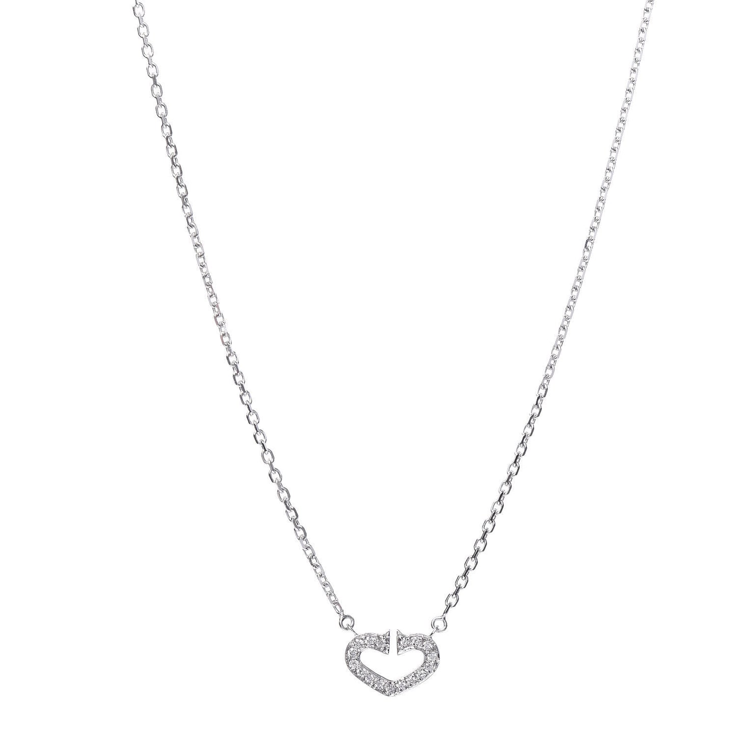 18K White Gold Diamond Small Hearts and Symbols Pendant Necklace
