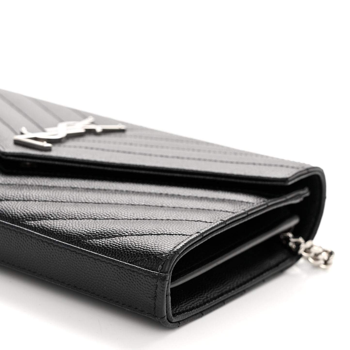 Grain De Poudre Matelasse Chevron Monogram Chain Wallet Black